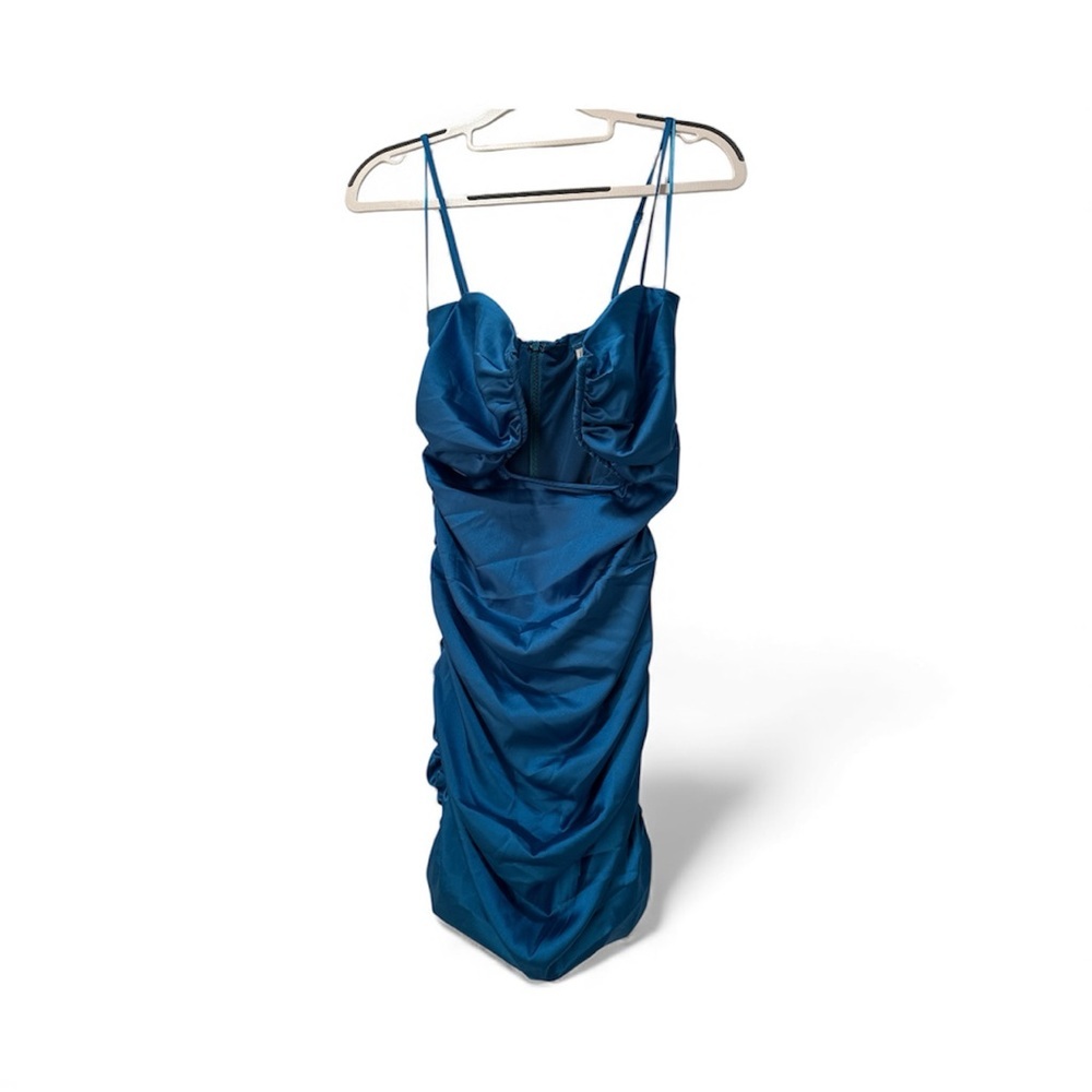 Fashion Nova Blue ruched  Dress w/open v chest